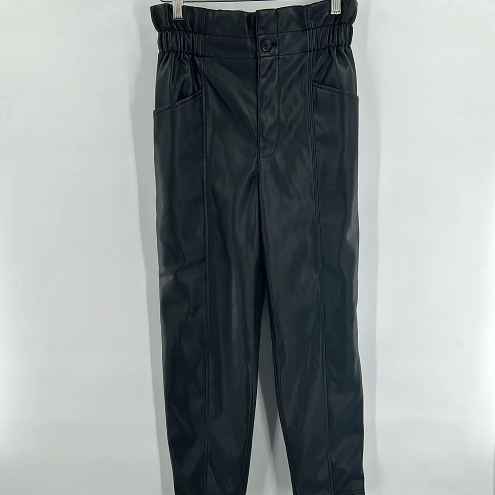 Madewell Vegan Leather Pull-On Paperbag Pants Black 0‎